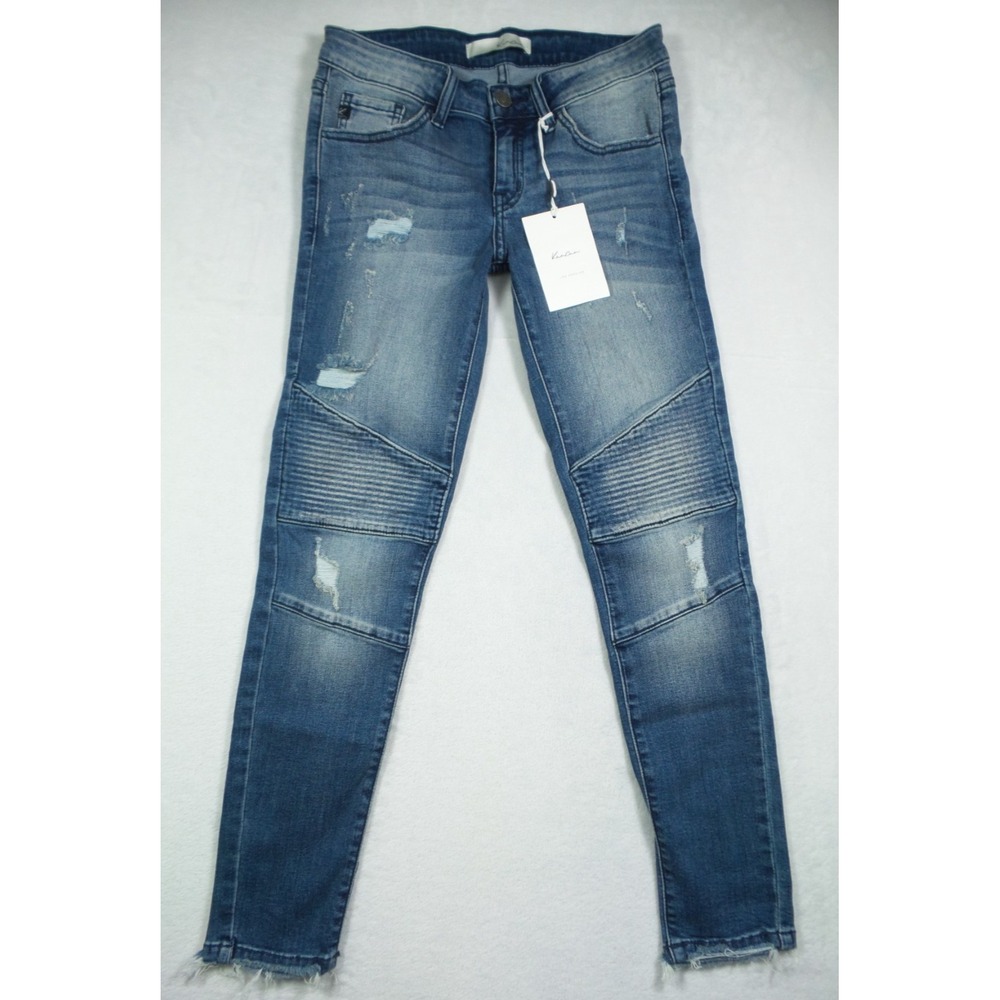 KanCan Jeans Womens Size 5 Blue‎ Denim Distressed Moto Skinny Ankle Stretch NWT